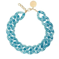 Vanessa Baroni Halsketten|Big Flat Chain Necklace Blue Glitter