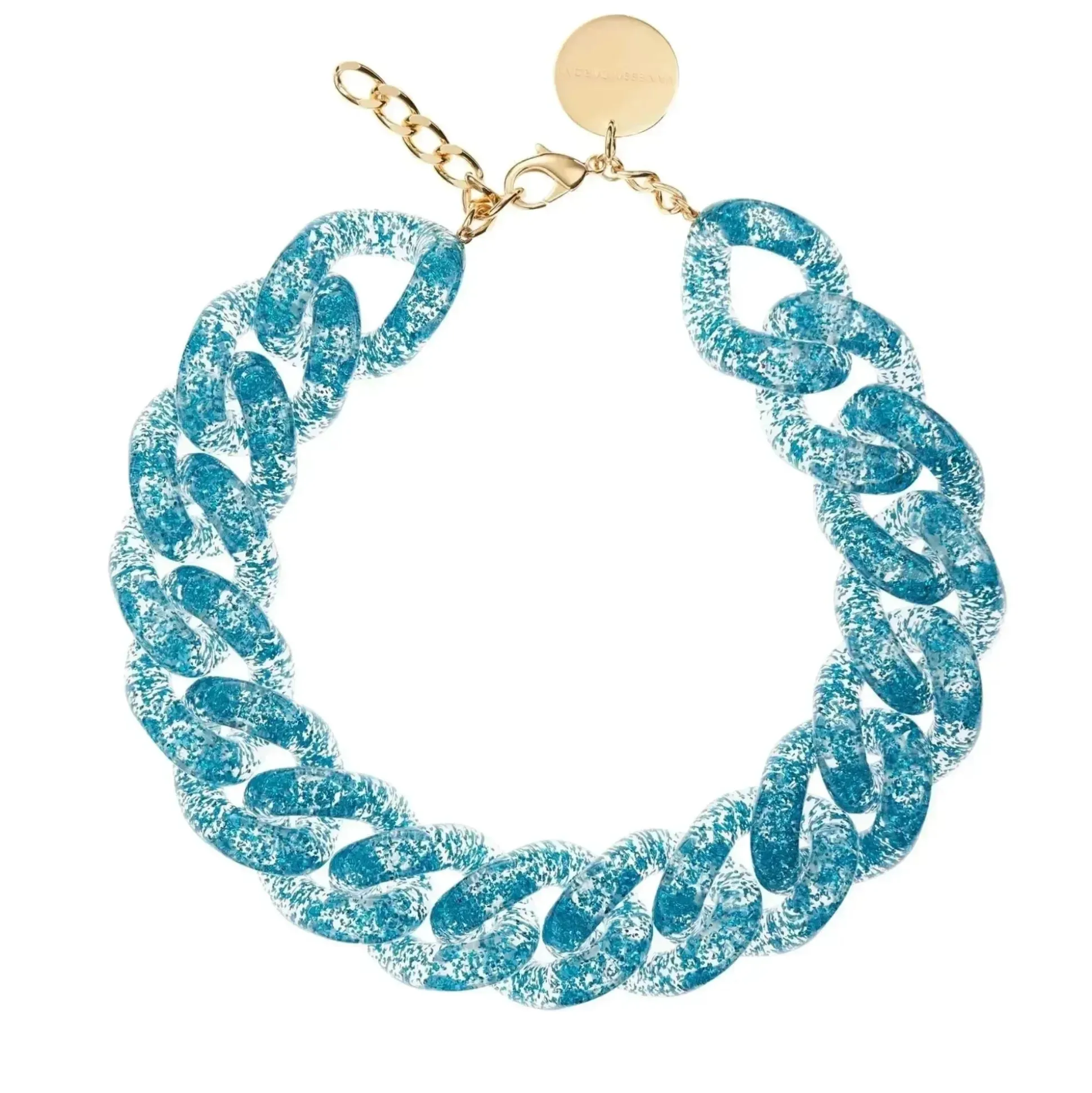 Vanessa Baroni Halsketten|Big Flat Chain Necklace Blue Glitter