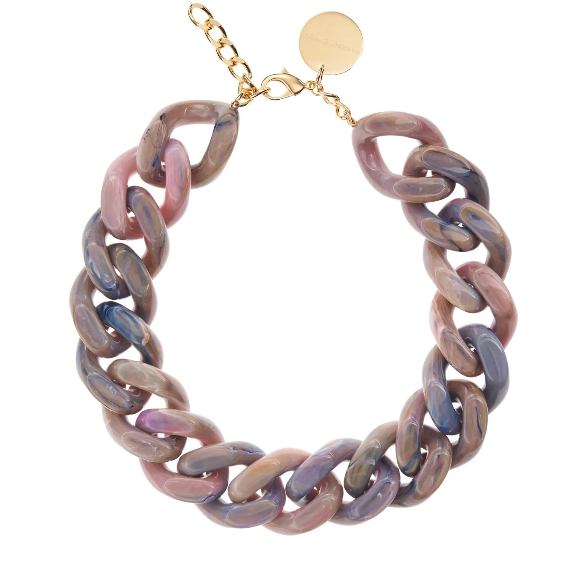 Vanessa Baroni Halsketten|Big Flat Chain Necklace Denim Rainbow