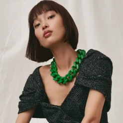 Vanessa Baroni Halsketten|Big Flat Chain Necklace Green
