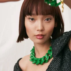 Vanessa Baroni Halsketten|Big Flat Chain Necklace Green