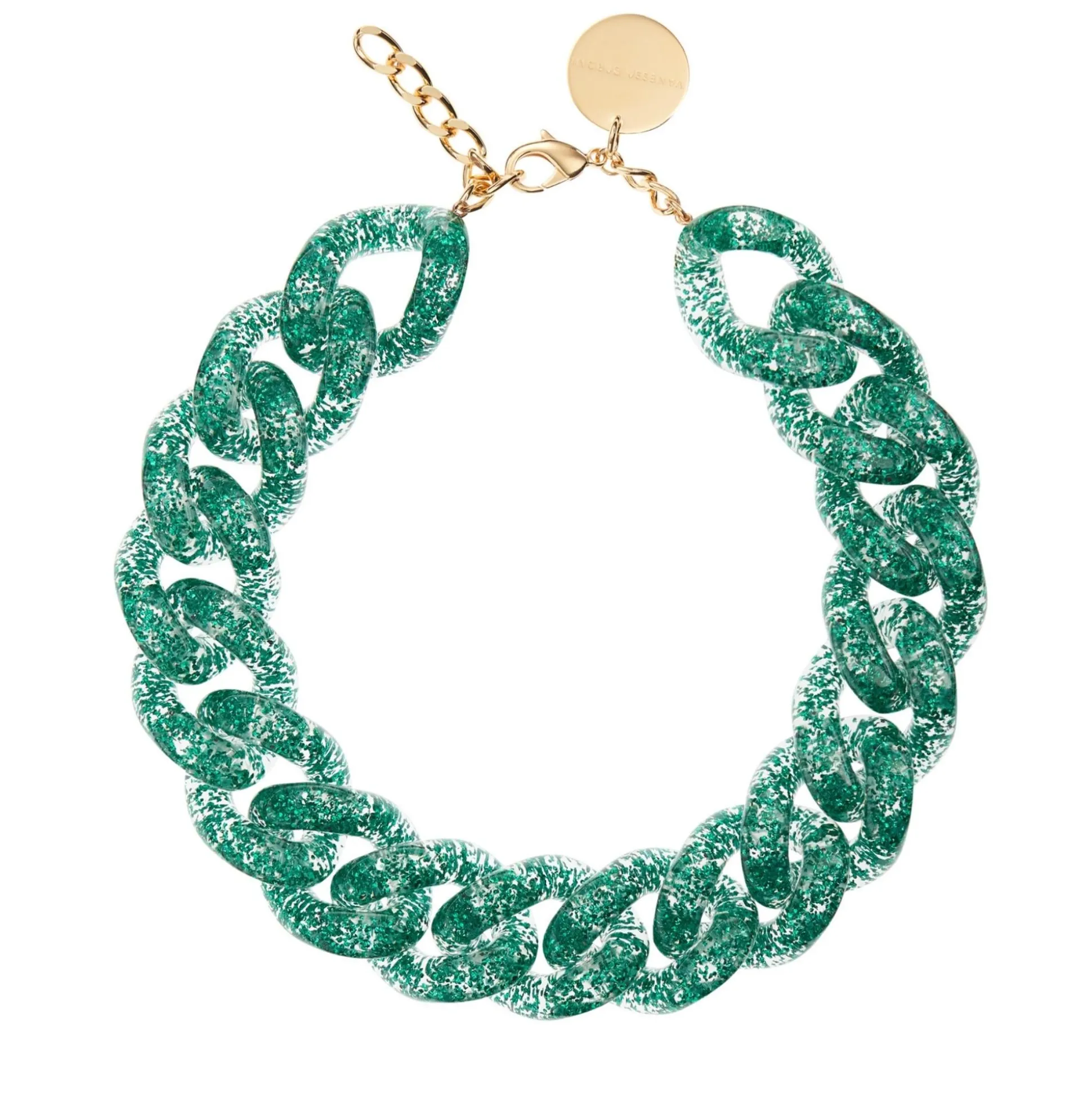 Vanessa Baroni Halsketten|Big Flat Chain Necklace Green Glitter