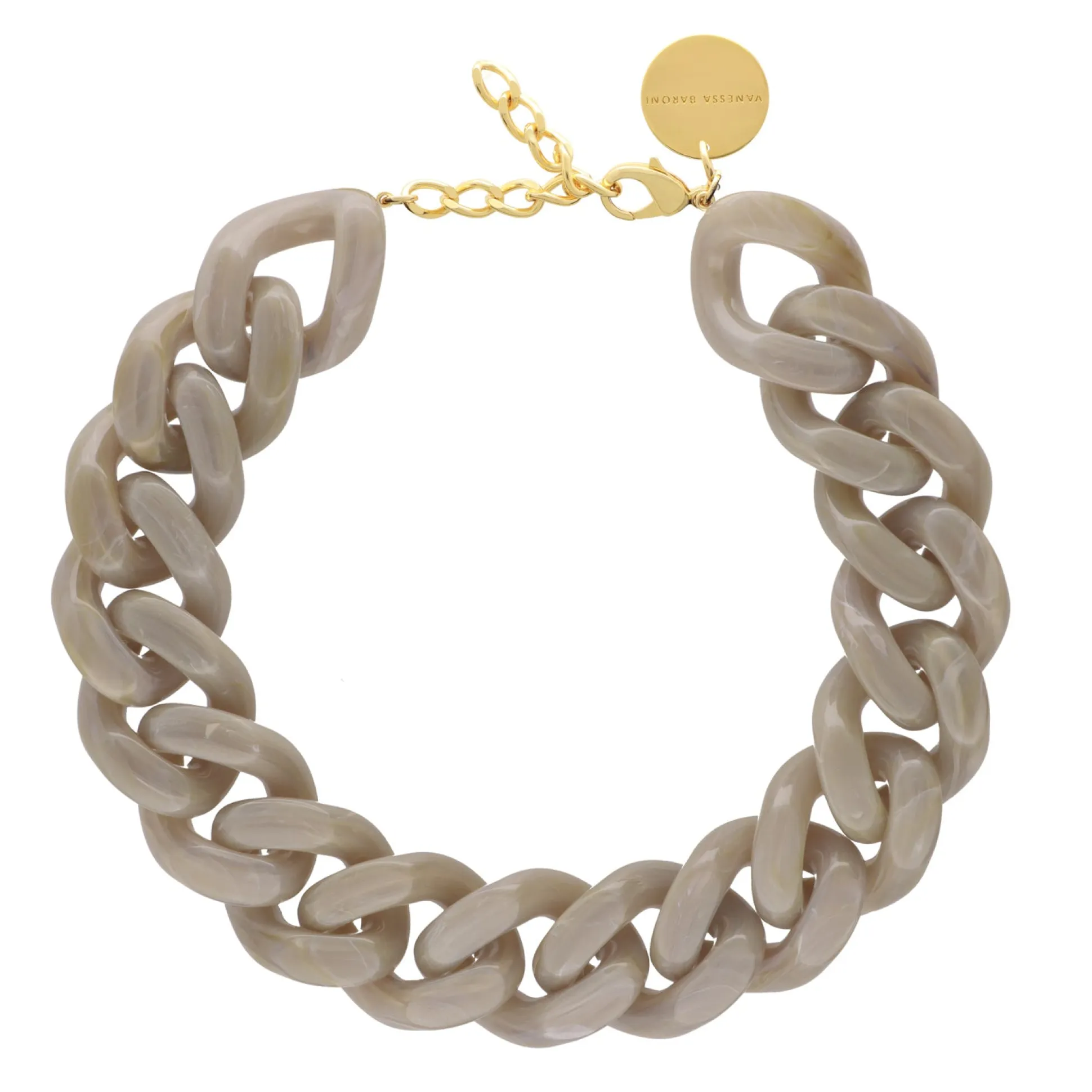 Vanessa Baroni Halsketten|Big Flat Chain Necklace Greige Marble