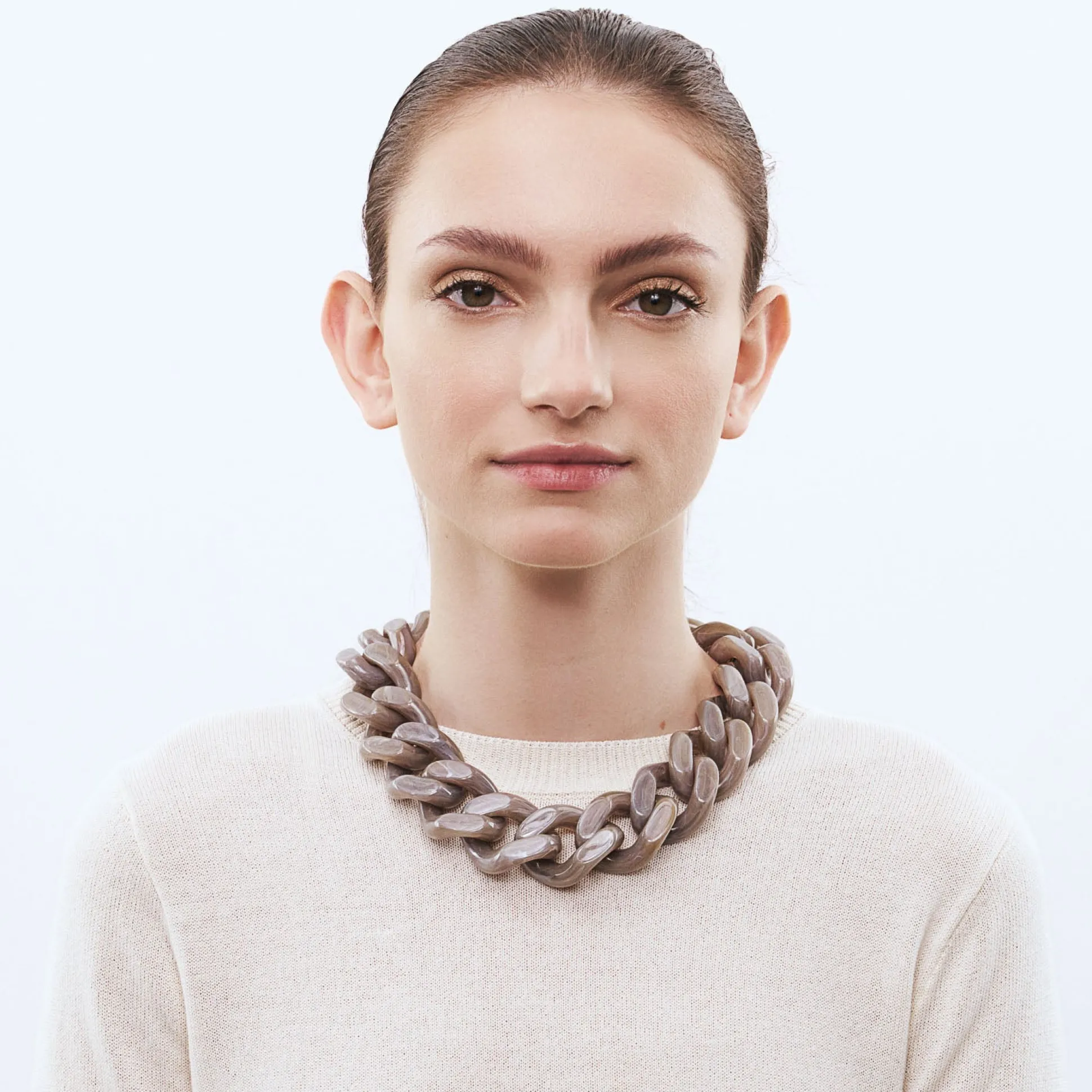 Vanessa Baroni Halsketten|Big Flat Chain Necklace Greige Marble