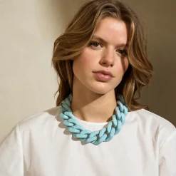 Vanessa Baroni Halsketten|Big Flat Chain Necklace Matt Baby Blue