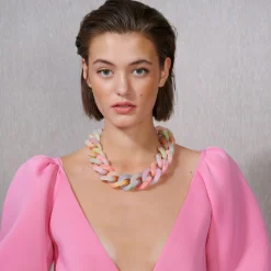 Vanessa Baroni Halsketten|Big Flat Chain Necklace Neon Rainbow