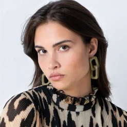 Vanessa Baroni Ohrringe|Squared Double Earring Small Olive