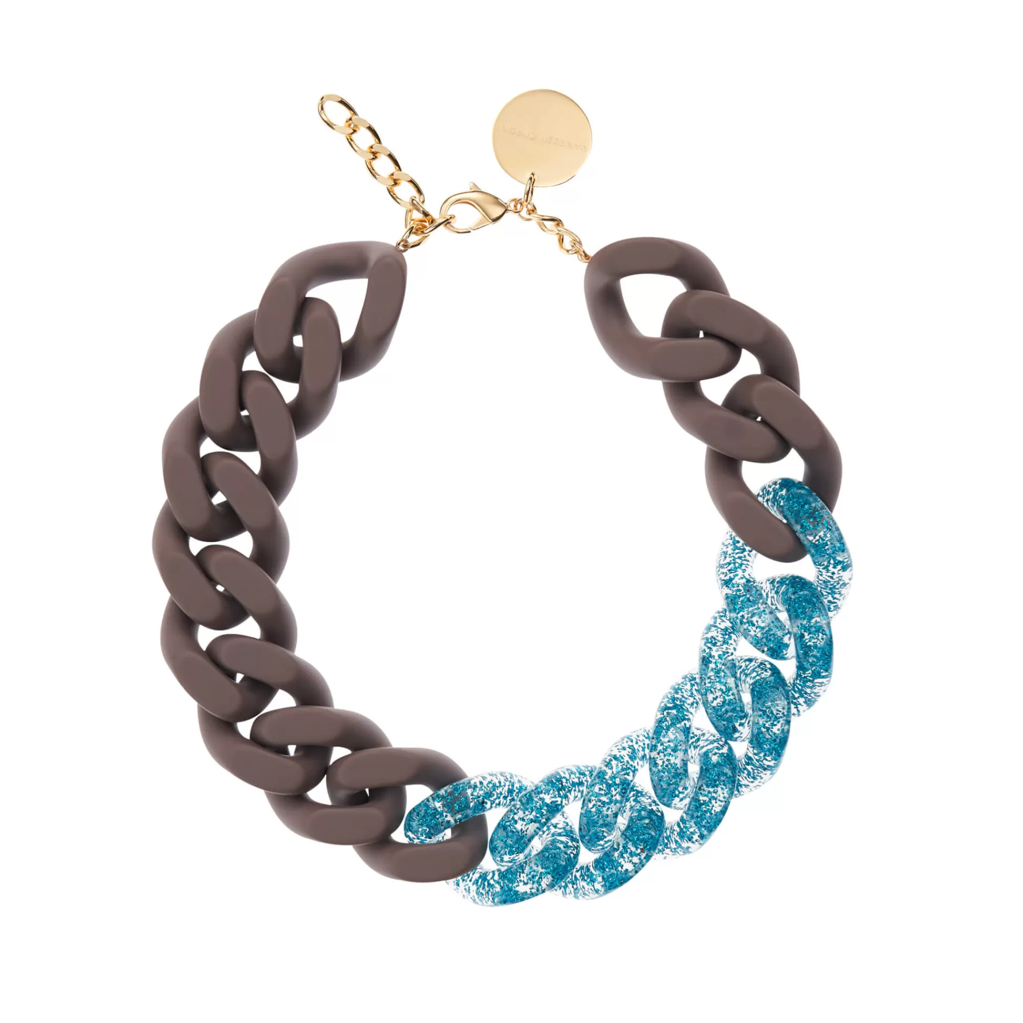 Discount Vanessa Baroni Big Flat Chain Necklace 2 Color Blue Glitter - Matt Taupe