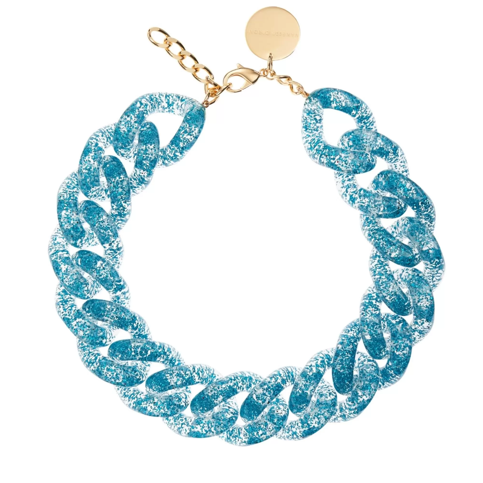 Hot Vanessa Baroni Big Flat Chain Necklace Blue Glitter