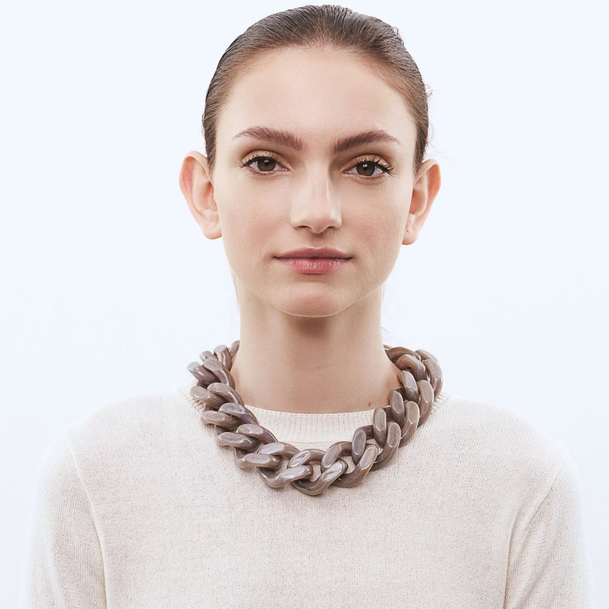 Fashion Vanessa Baroni Big Flat Chain Necklace Greige Marble