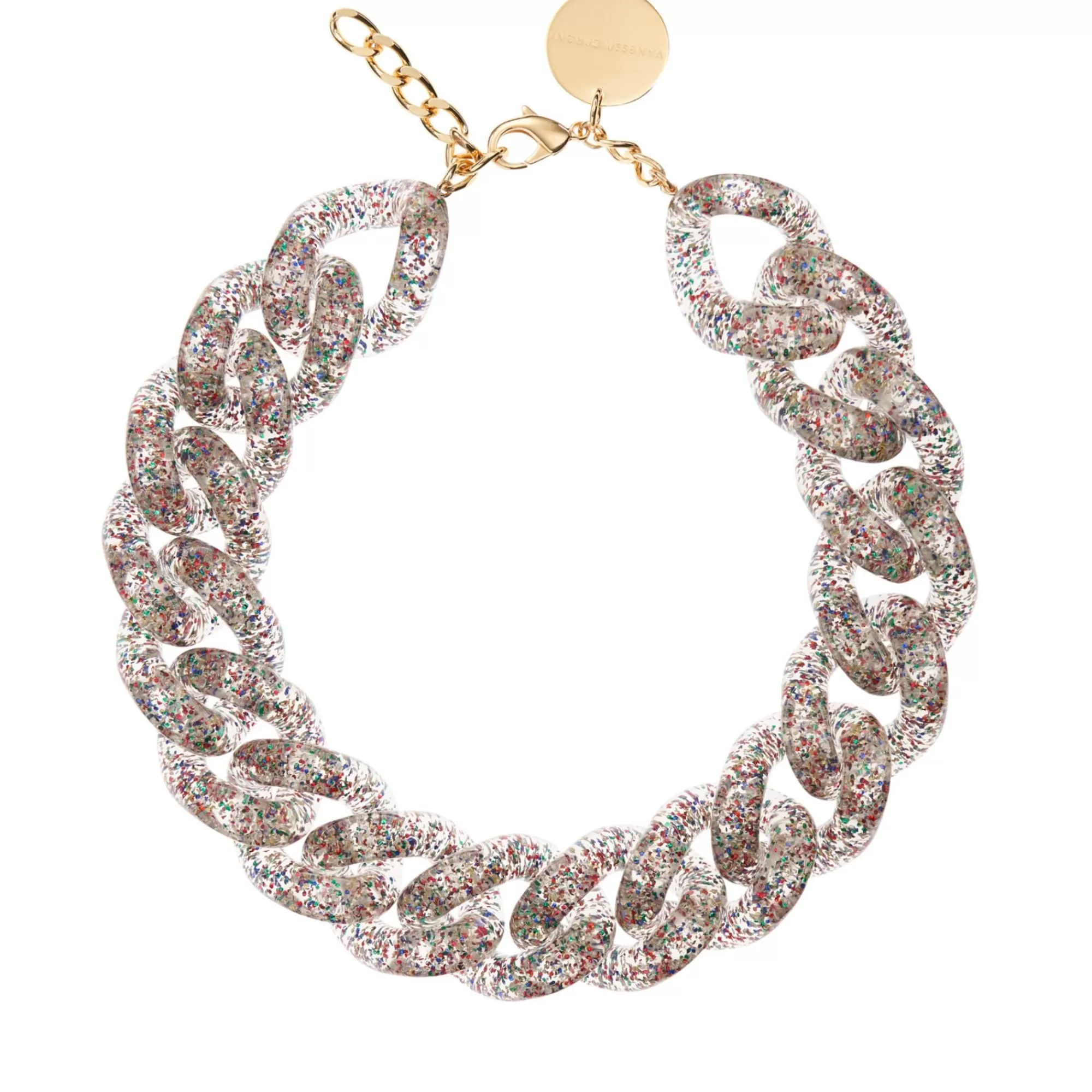 Discount Vanessa Baroni Big Flat Chain Necklace Multi Glitter