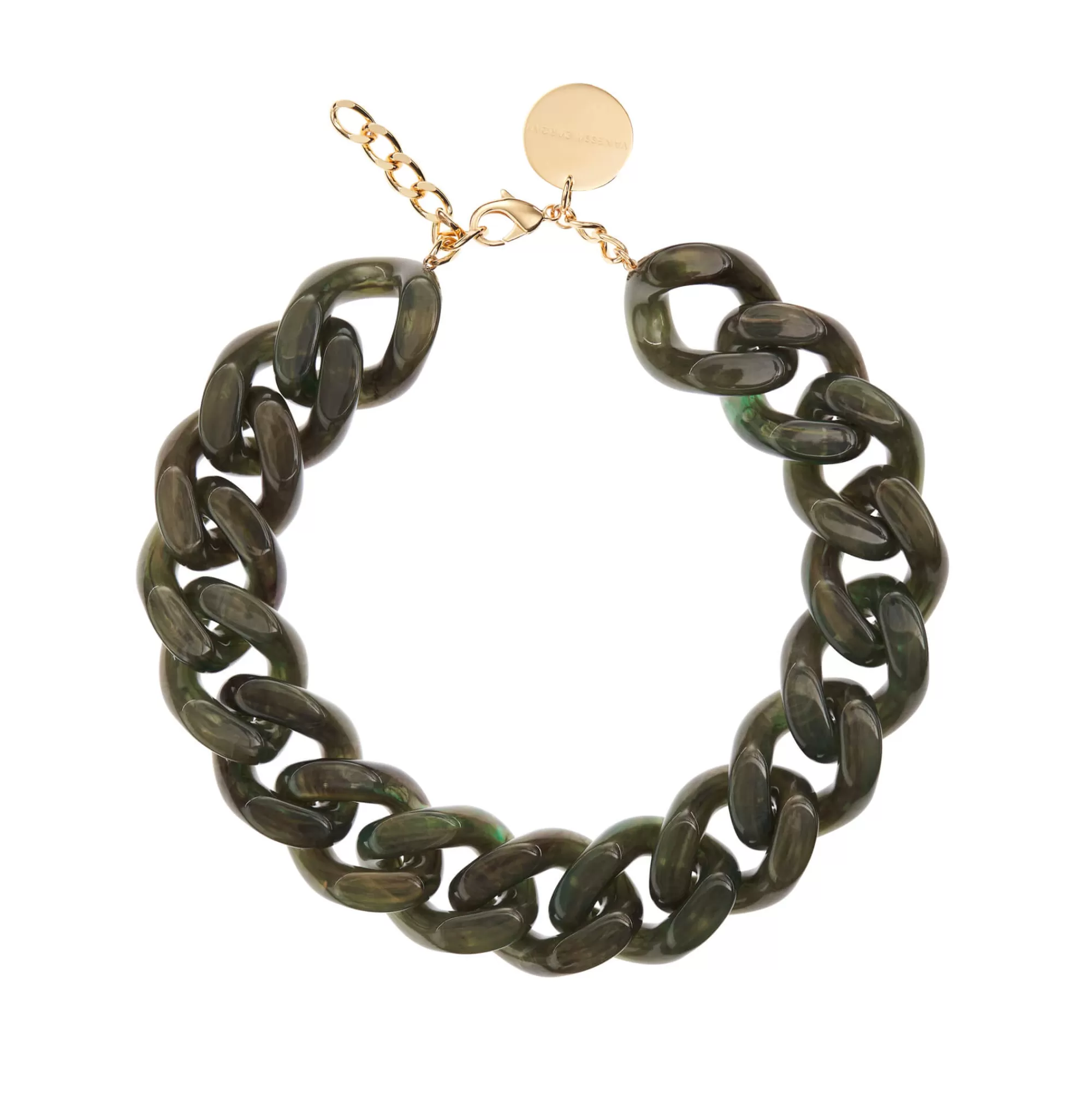 Hot Vanessa Baroni Big Flat Chain Necklace Olive Marble