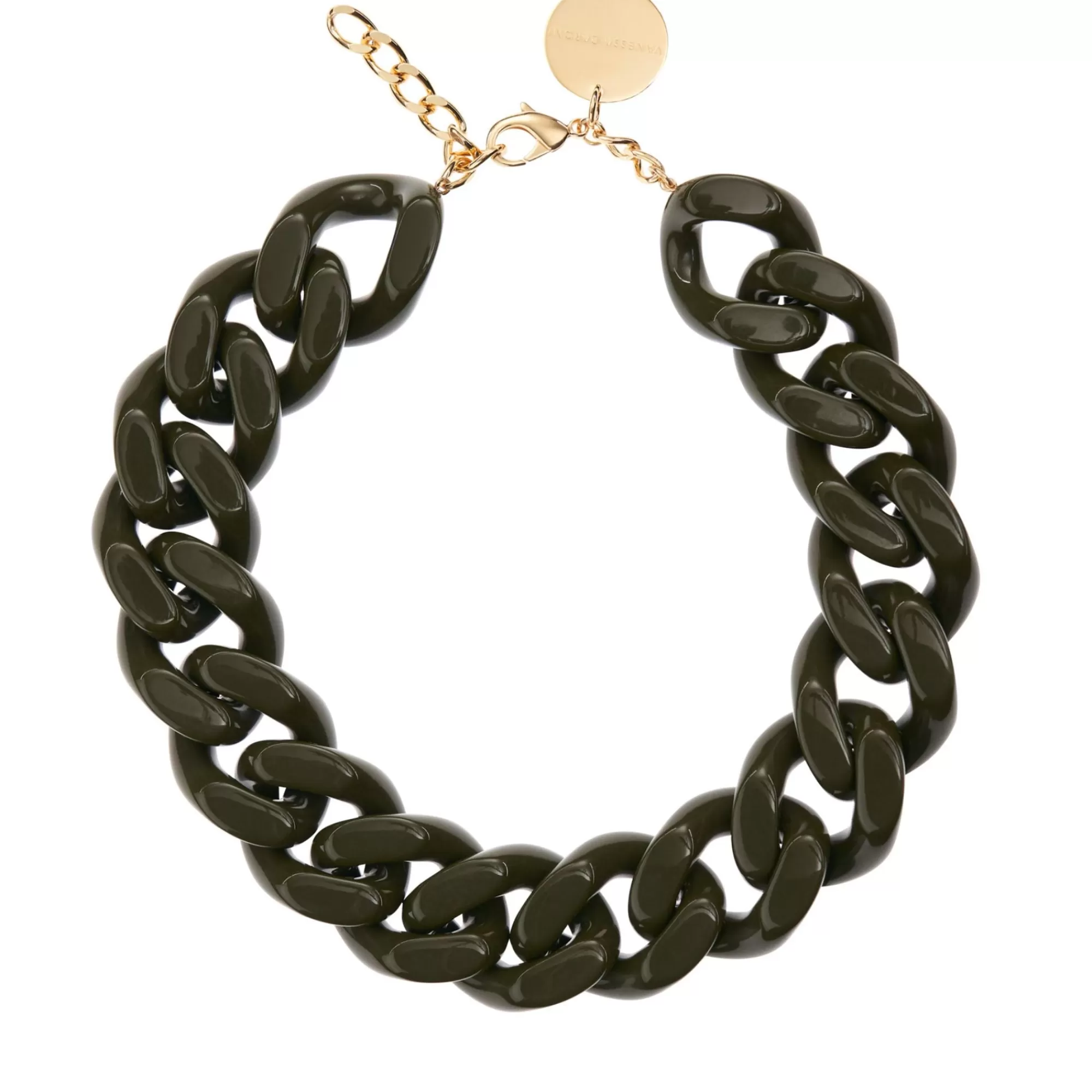 New Vanessa Baroni Big Flat Chain Necklace Winter Olive