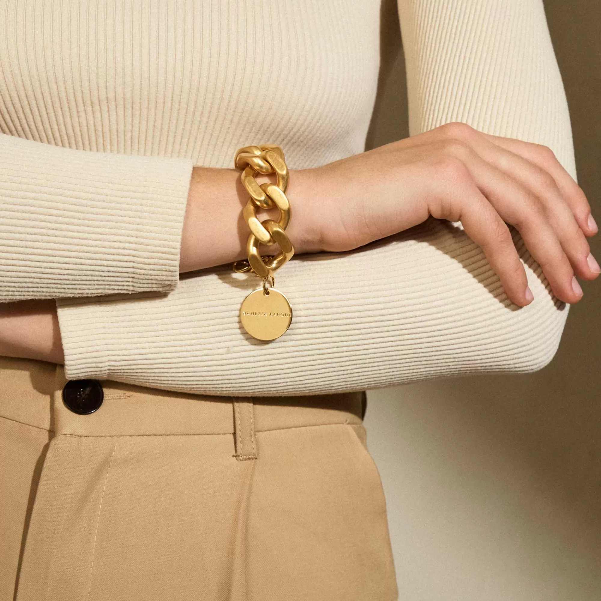 Sale Vanessa Baroni Flat Chain Bracelet Gold Vintage