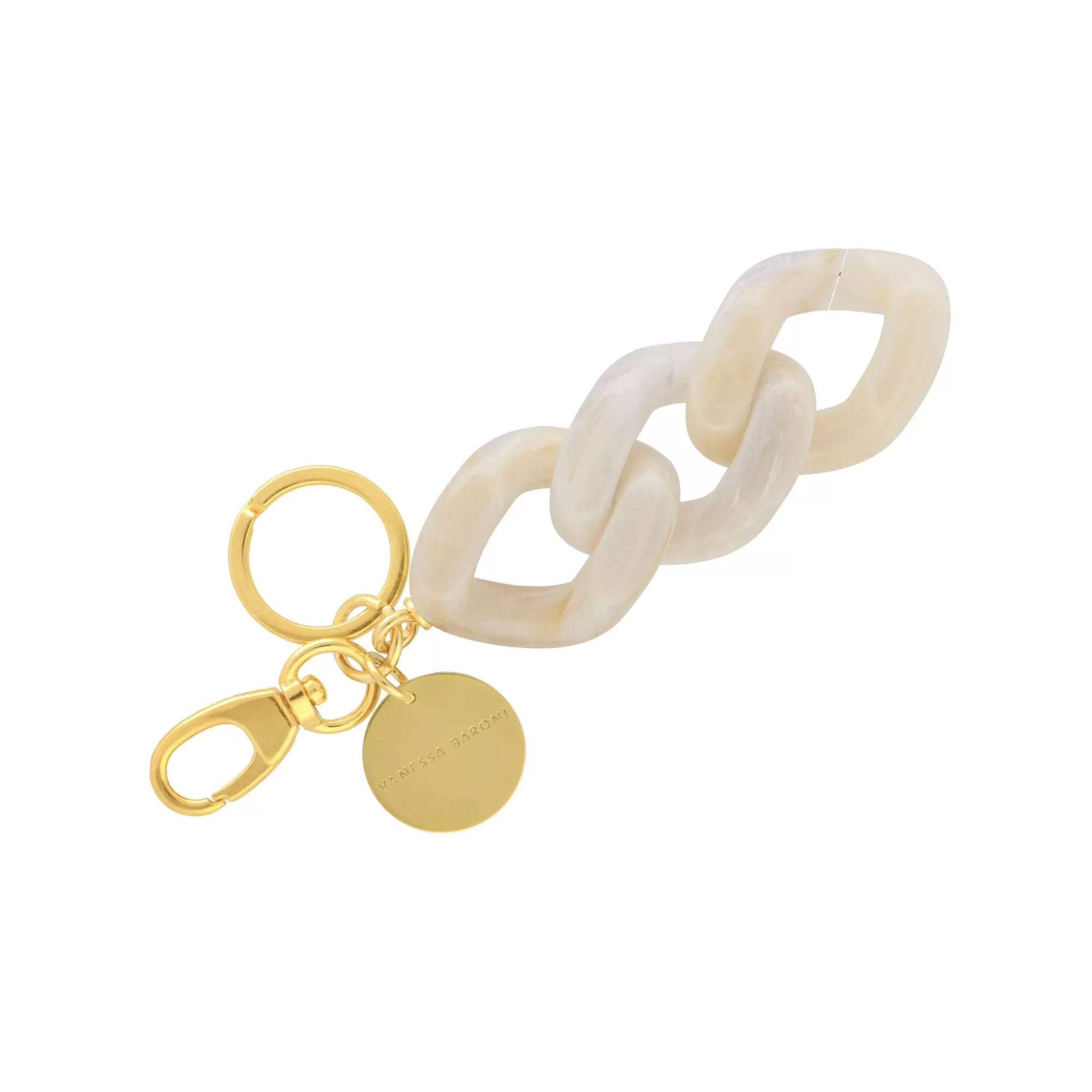 New Vanessa Baroni Flat Chain Key Ring White Marble