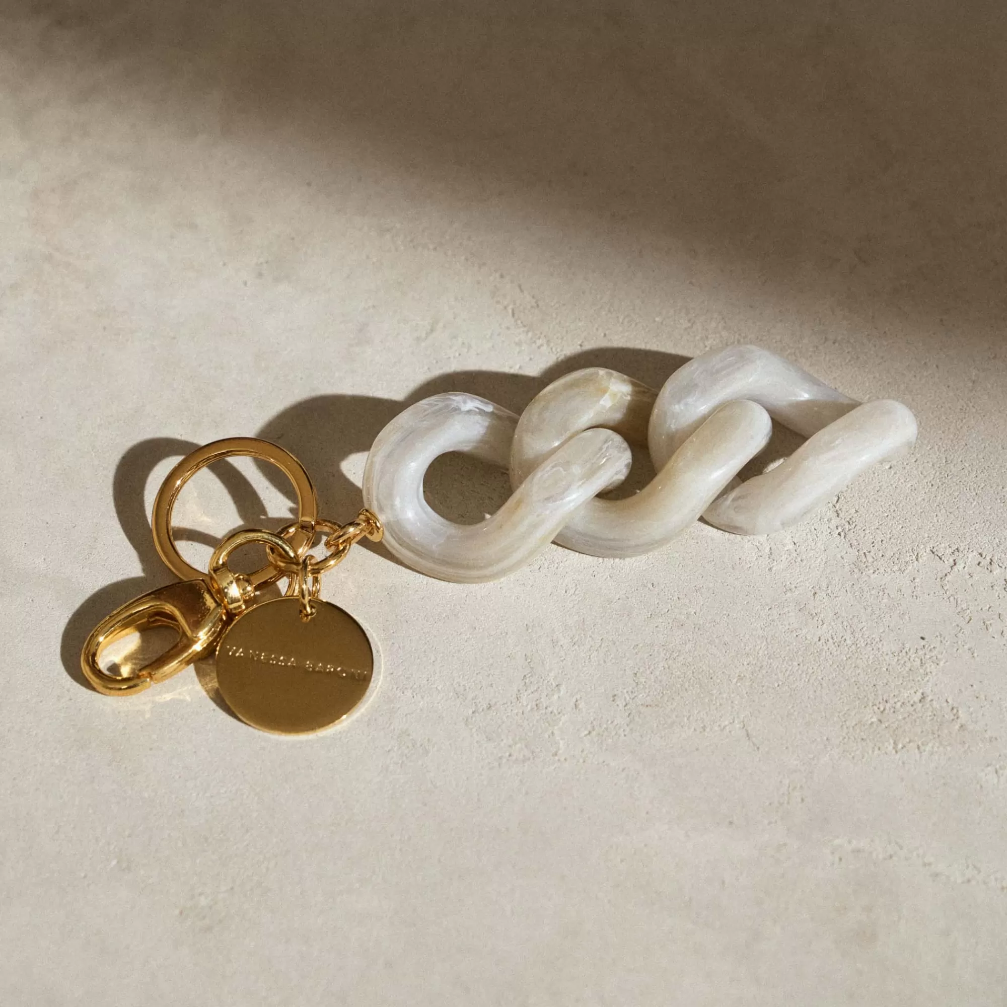 New Vanessa Baroni Flat Chain Key Ring White Marble