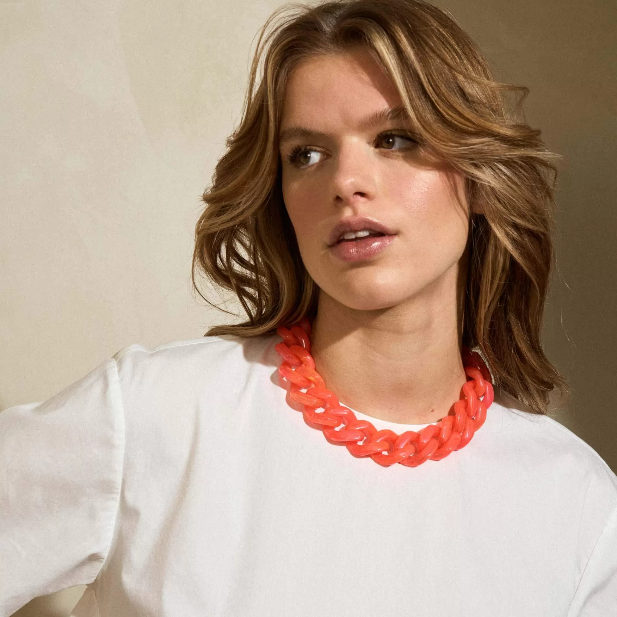 Store Vanessa Baroni Flat Chain Necklace Campari Orange