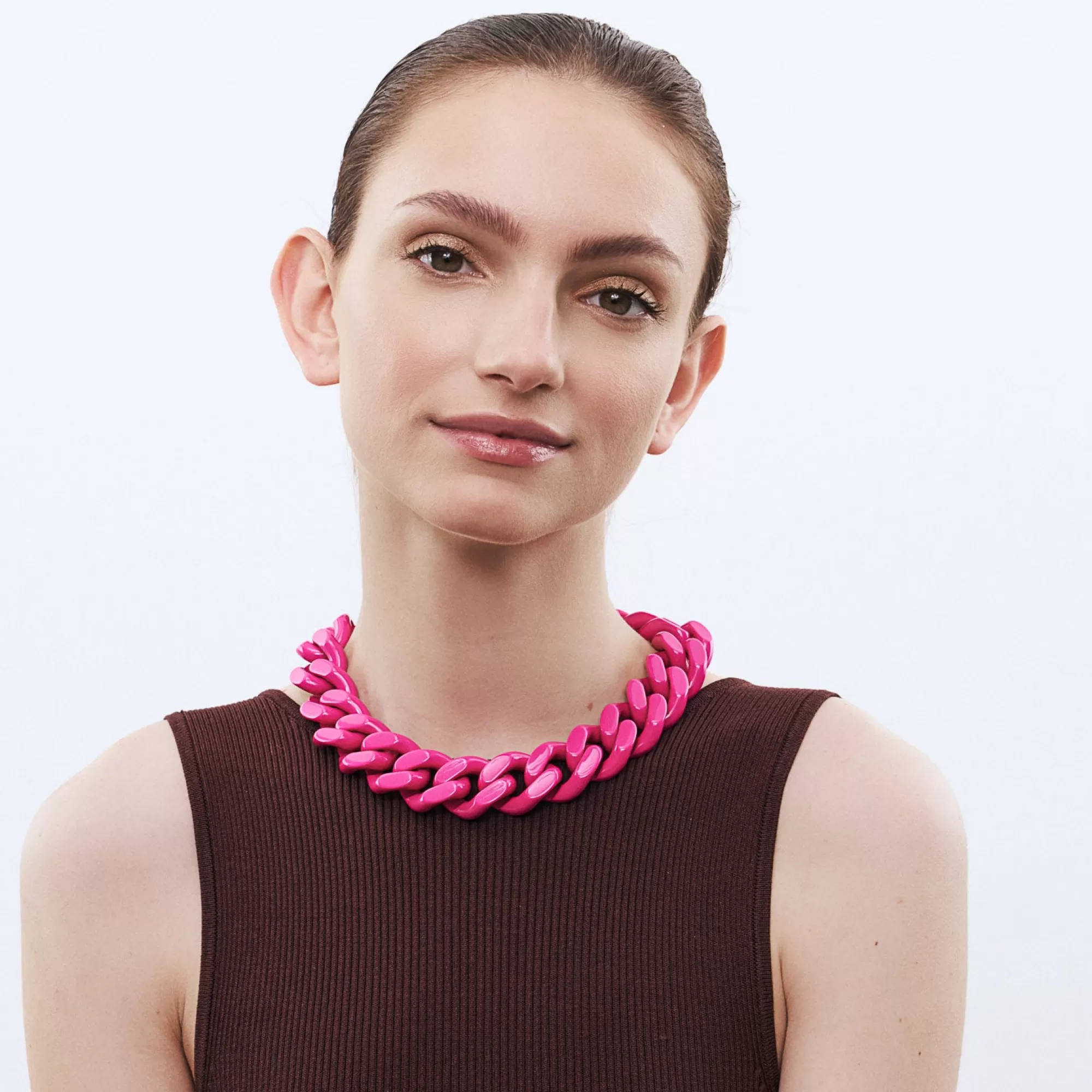 Clearance Vanessa Baroni Flat Chain Necklace Fuchsia