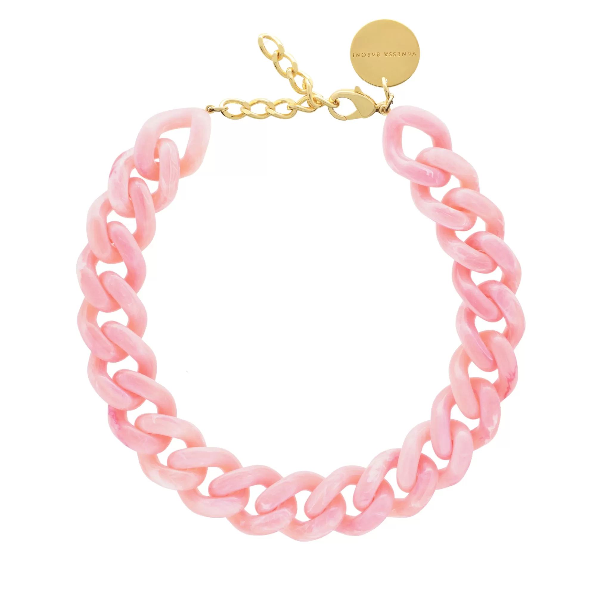 Store Vanessa Baroni Flat Chain Necklace Neon Pink Marble