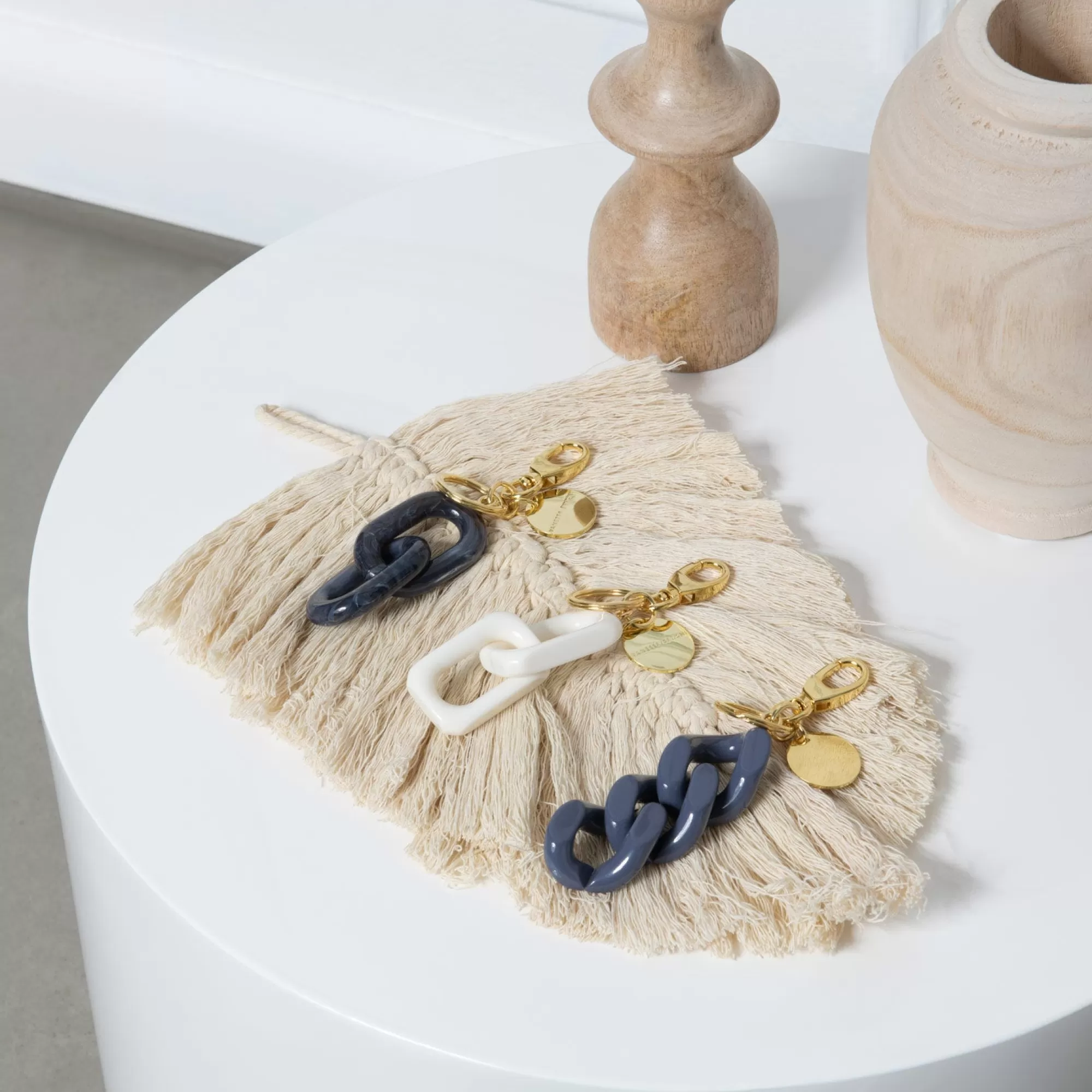 Clearance Vanessa Baroni Round Chain Key Ring Blue Multicolor